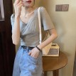 镂空交叉绑带短版上衣